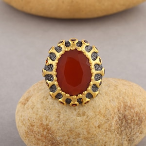 Natural Carnelian 925 Sterling Silver Ring, Boho Antique Ring, 18K Yellow Gold Oval Cut Orange Carnelian Ring, Wedding Ring Friendship Day