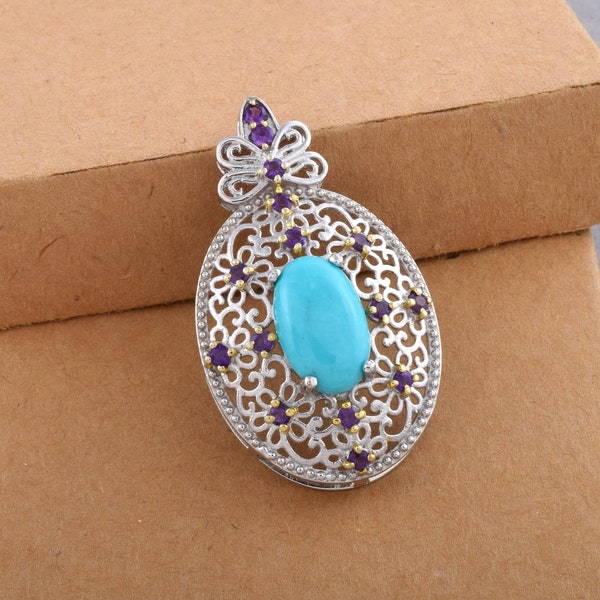925 Sterling Silver Turquoise Pendant, Natural Arizona Turquoise Pendant, Filigree Jewelry, Kingman Turquoise Pendant, Boho Pendant Jewelry