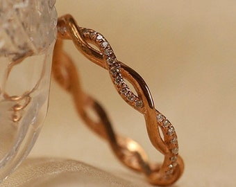 Infinity Ring, Eternity Ring, Twist Ring, Rose Gold Stacking Ring, Diamond Ring, Dainty Ring, Simple Ring, Eternity Band, Gift for Her