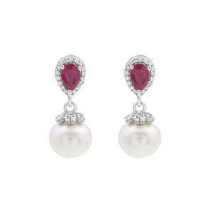 NEW COLLECTION 925 Sterling Silver Natural Ruby Gemstone Pearl Drop Dangle Earrings Jewelry For Bride, Designer Jewellery, Wedding Day Gift