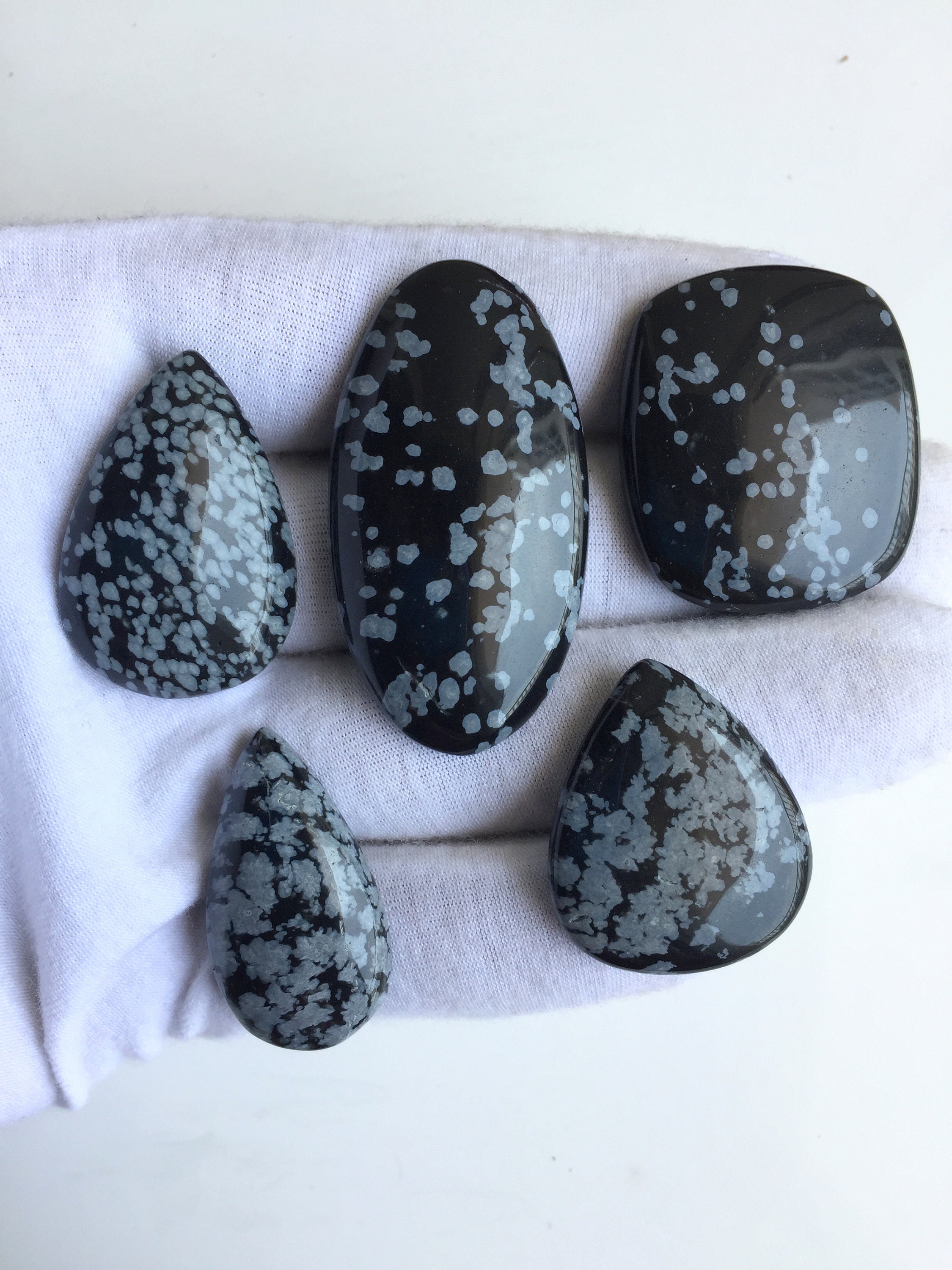 Natural Black Snowflake Jasper Cabochon's Loose Gemstone Etsy