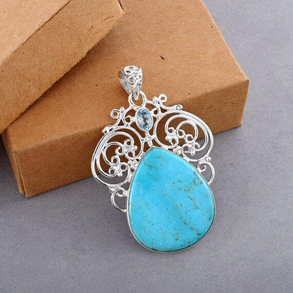 Sterling Silver Genuine Pear Gemstone Filigree Pendant Sterling Silver Genuine Pear Gemstone Filigree Pendant
