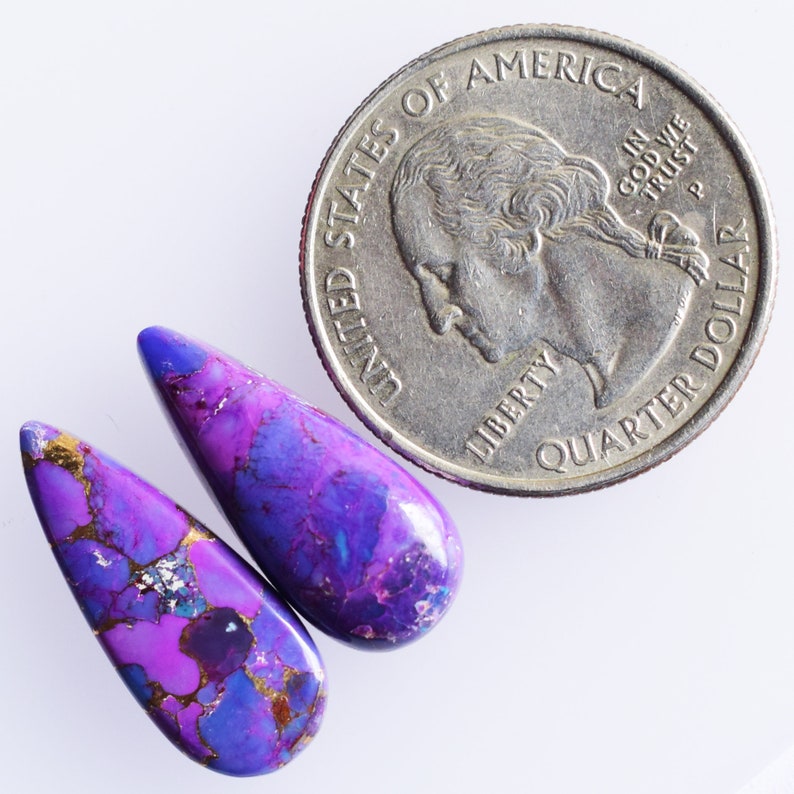 Mohave Turquoise Size 21x9x4 MM Smooth Polished Purple Copper Mojave Turquoise Pair Cabochon Pair 22947 Earring Pair Stone Pear Shape