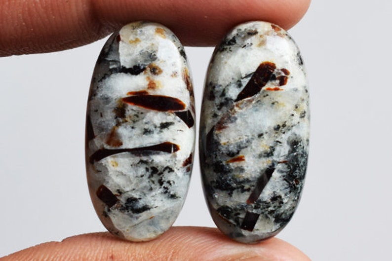 Size 25x12x5 MM Golden Fire Oval Shape Affordable Price Natural Astrophyllite Pair Cabochon Earring Pair Stone Jewellery Gemstone 12587