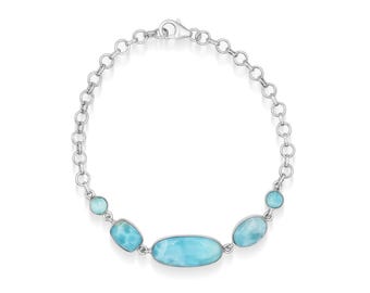 Bracciale con ciondolo in argento sterling 925 e larimar, bracciale impilabile di design, larimar naturale dominicano, braccialetto semplice in larimar, regalo per donna