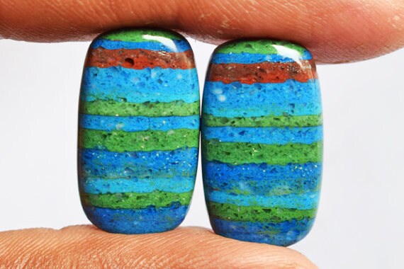 New Gemstone Suppliers Awesome Round Shape Rainbow Calsilica Pair Cabochon AG-9645 Matched Earring Pair Stone Hand Cut Pair Multi Color