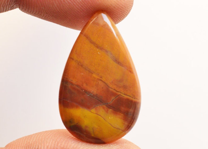 Australian Jasper Natural Yellow Jasper Cabochon Wire Wrapped Stone 23596 Hand Polished Pear Shape Flat Back Side Size 28x17x3 MM