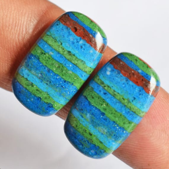 New Gemstone Suppliers Awesome Round Shape Rainbow Calsilica Pair Cabochon AG-9645 Matched Earring Pair Stone Hand Cut Pair Multi Color