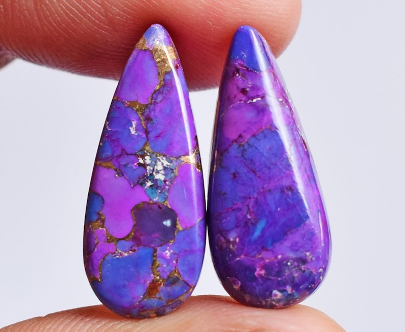 Mohave Turquoise Size 21x9x4 MM Smooth Polished Purple Copper Mojave Turquoise Pair Cabochon Pair 22947 Earring Pair Stone Pear Shape