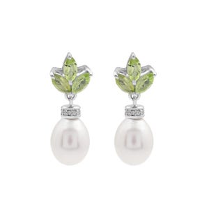 Brincos pendentes de pérola com pedra preciosa peridoto natural de prata esterlina para mulheres, presente para esposa, brincos de noiva, presente para casamento
