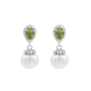 Fine 925 Sterling Silver Natural Peridot Gemstone Earrings, Pearl Drop Dangle Earrings For Wife, Gift For Christmas, Green August Birthstone