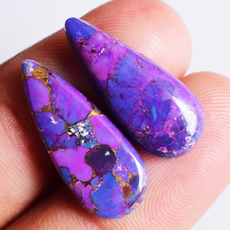 Mohave Turquoise Size 21x9x4 MM Smooth Polished Purple Copper Mojave Turquoise Pair Cabochon Pair 22947 Earring Pair Stone Pear Shape