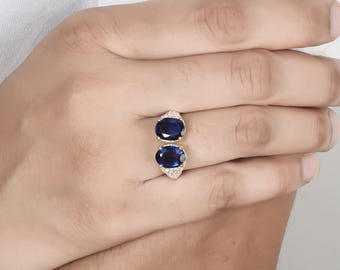 Natural Blue Kyanite Ring, 925 Sterling Silver Ring, Gold Plated Prong Setting Ring, Handmade Boho Ring, Hammered Toi Moi Ring Jewellery NEW