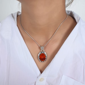 Oval Mystic Quartz Pendant, Solid 925 Sterling Silver Pendant, Orange Fiery Mystic Quartz Jewelry, Pendant for Her, Women&#39;s Day Jewelry, NEW