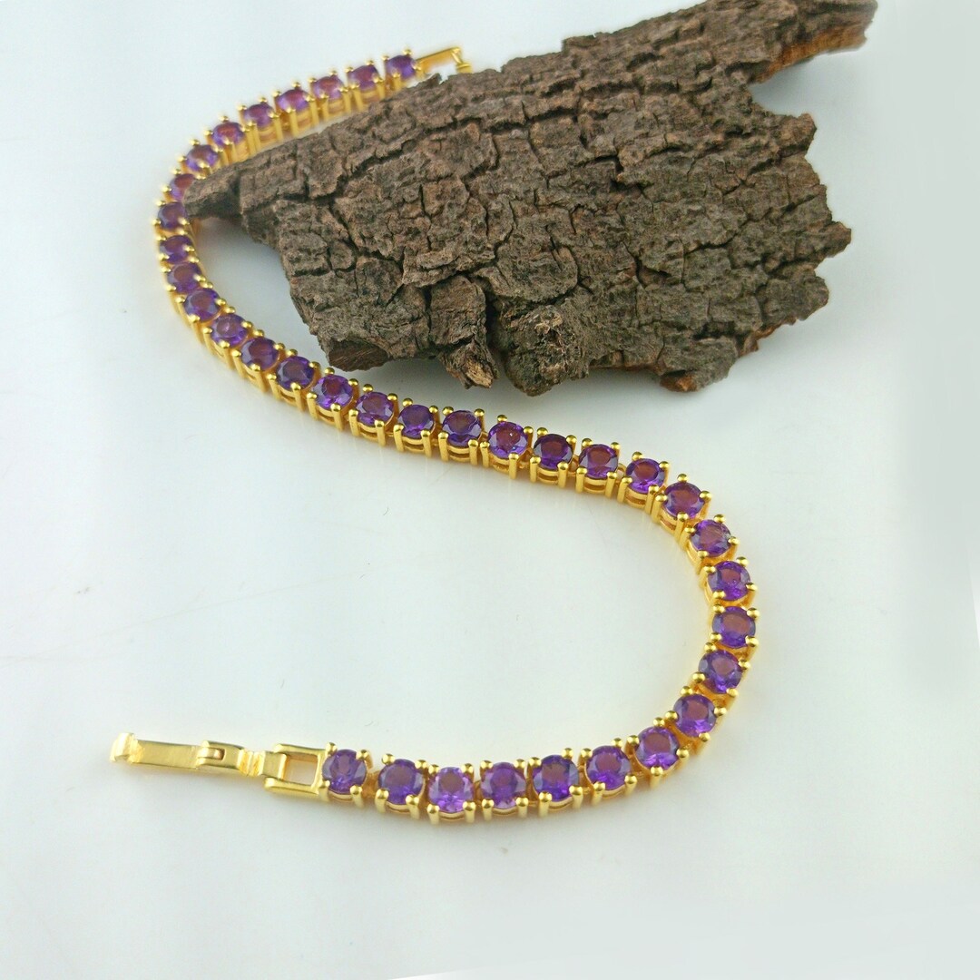 Amethyst Bracelet, 925 Sterling Silver, Tennis Bracelet, Dainty Gold Tennis Bracelet, Amethyst