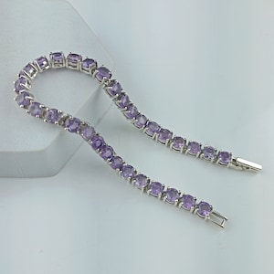 Natural Amethyst Bracelet, 925 Sterling Silver, Amethyst Tennis Bracelet, Amethyst Jewelry, February Birthstone, Round Cut Amethyst Bracelet