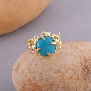 Natural Turquoise Ring for Women, Silver Boho Ring, Genuine Turquoise Gemstone Ring, Gold Statement Ring, Ocean Plant Look Ring Jewelry Gift