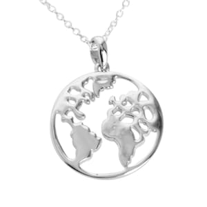 Collier terre, collier à breloques globe, pendentif carte du monde, pendentif en argent 925 rhodié noir avec chaîne, bijoux bohèmes, cadeau pour Noël