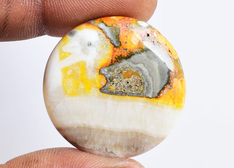 Smooth Polished Gemstone 23099 Round Shape Cabochon Flat Back Cabochon Natural Bumble Bee Jasper Cabochon