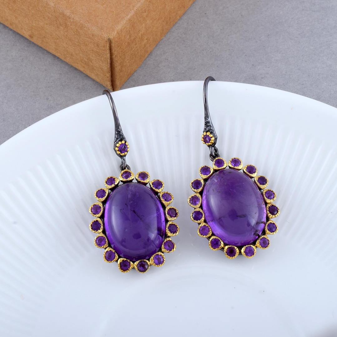 Oval Amethyst White Sapphire Earing For women main image 0