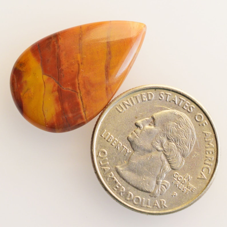 Australian Jasper Natural Yellow Jasper Cabochon Wire Wrapped Stone 23596 Hand Polished Pear Shape Flat Back Side Size 28x17x3 MM