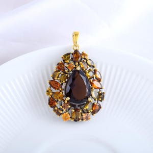Natural Smoky Quartz Pear Cluster Pendant, Citrine, Champagne Quartz 925 Sterling Silver Jewelry Gift For Lady, Anniversary Gift For Women