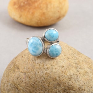 Larimar Anilos, 925 Sterling Silver Natural Dominican Republican Larimar Gemstone Jewellery, Statement Ring, EASTER EGG Ring, Fine Jewelry