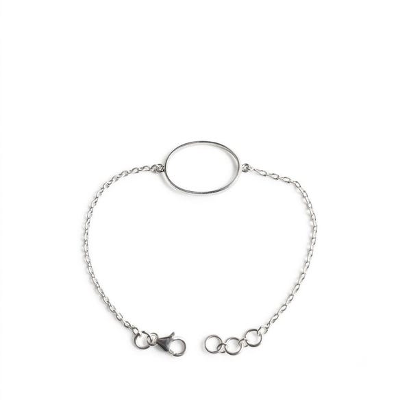 Blank Setting Bracelet Collet 4x6 MM to 20x30 MM Oval Shape Gemstone Bezel Cup Blank Collet Bracelet 7" inch 925 Silver Chain With Collet