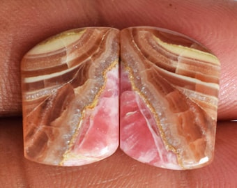 Nice Quality Natural Rhodochrosite Pair Cabochon, Matched Pair Gemstone, Making Earring Jewelry, Wholesale Suppilers, Handmade Stone, 9549