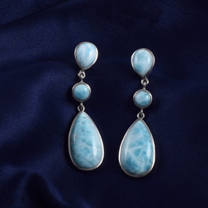 925 Sterling Silver Dominican Natural Larimar Drop Earrings Jewelry Handmade Jewellery Gift For Women, Bridal Earrings, Long Dangle Earrings