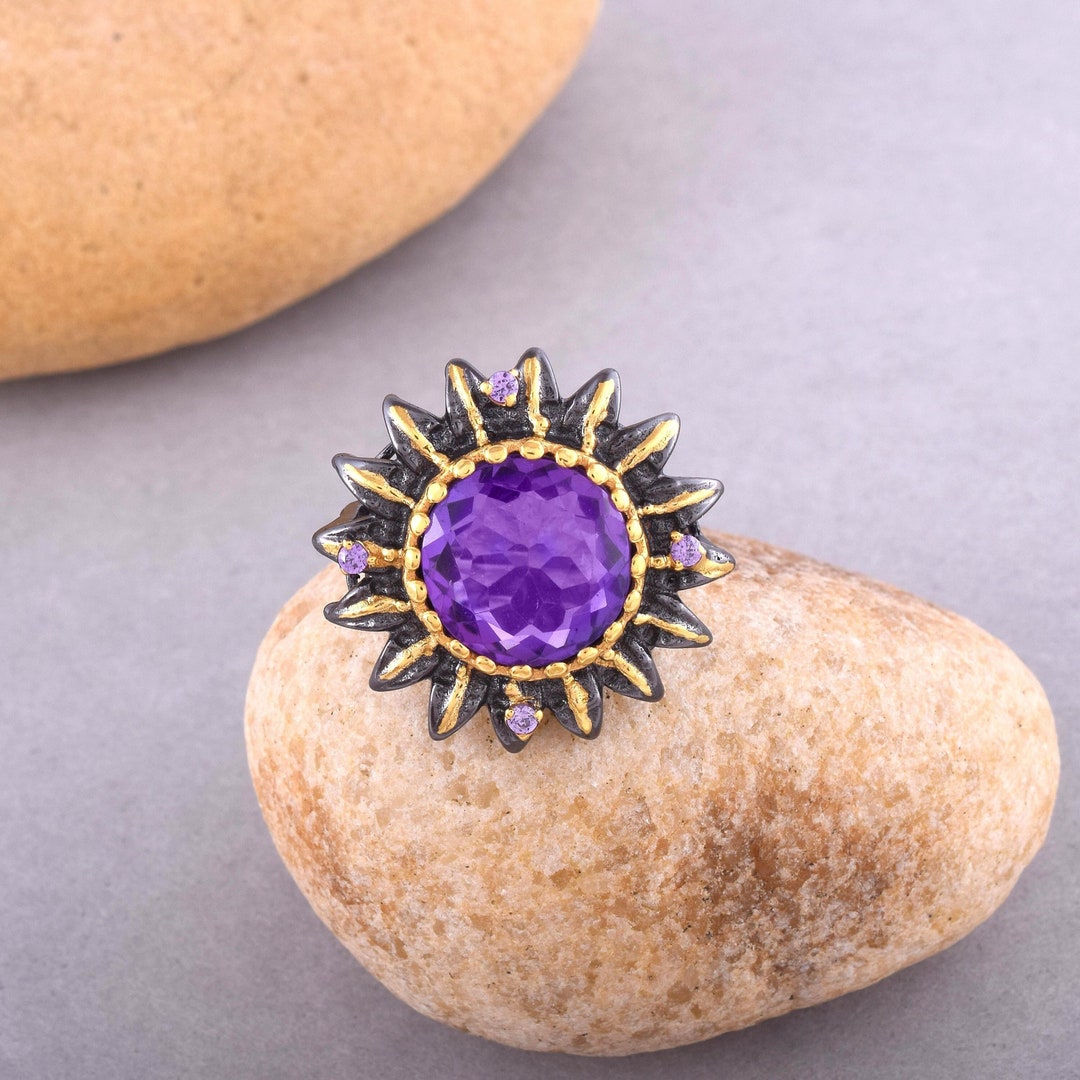 Huge Amethyst Cocktail Ring, Big Amethyst Birthstone Vintage Ring ...
