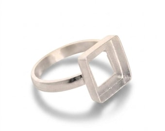 925 Sterling Silver Blank Setting Rings Collet 3x3 to 30x30mm Back Open Square Shape Gemstone Bezel Cup Blank Ring Jewelry Making All Size