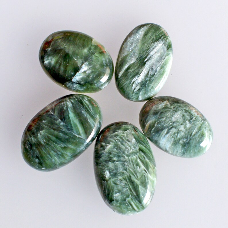 Natural Green Seraphinite 5 Pieces Lot Cabochon Smooth Polished Handmade Flat Back Seraphinite Suppliers 23855 Oval Shape Jewelry Making