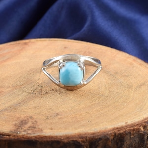 Natural Dominican Larimar Cushion Shape Gemstone Ring 925 Sterling Silver Jewelry Gift for wife, Dolphin Stone Ring For Girls, Designer Ring