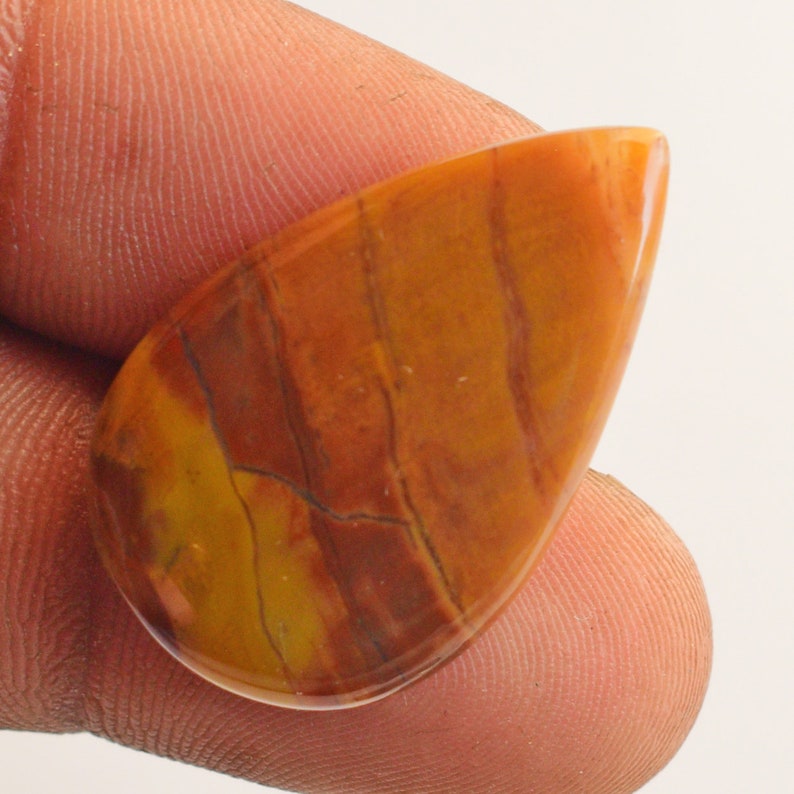 Australian Jasper Natural Yellow Jasper Cabochon Wire Wrapped Stone 23596 Hand Polished Pear Shape Flat Back Side Size 28x17x3 MM