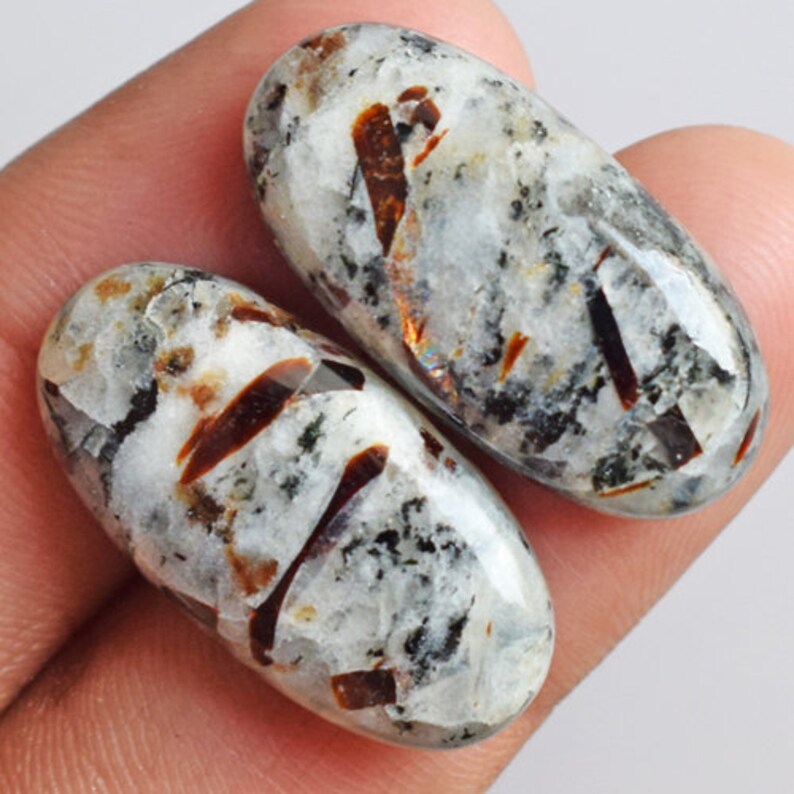 Size 25x12x5 MM Golden Fire Oval Shape Affordable Price Natural Astrophyllite Pair Cabochon Earring Pair Stone Jewellery Gemstone 12587