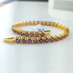Amethyst Bracelet, 925 Sterling Silver, Tennis Bracelet, Dainty Gold Tennis Bracelet, Amethyst Jewelry, February Birthstone, Line Bracelet
