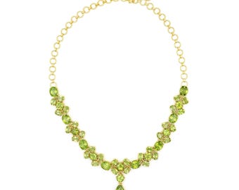Natural Peridot Gemstone Choker Necklace,  925 Sterling Silver Gold Plated Choker Cluster Peridot Jewelry Gift For Women, Wedding Necklace