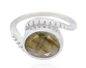 Natural Gemstone Oval Cabochon Labradorite rings - 925 Sterling Silver Grey Labradorite Natural Gemstone Ring - gift for st. patricks day