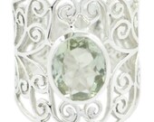 Green Amethyst Rings - Sterling Silver Ring -Green Ring - Man Jewelry Gemstone Ring- Gift For Thanks Giving- Monogram Stack Ring- Sz Us6-15