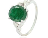 Nice Gemstone Oval Faceted green jasper rings - Sterling Silver Green Indianemerald Gemstone Ring -gift for anniversary day stacking rings