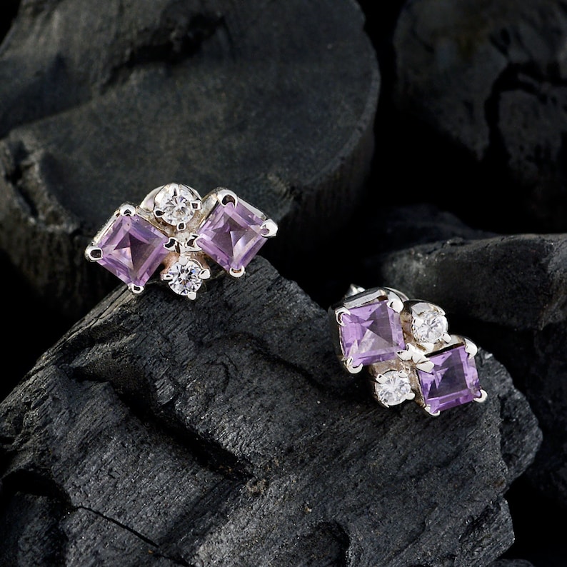 Real Gemstones Faceted Amethyst Earring Solid Silver Purple Amethyst Real Gemstones Earring daughter jewelry top item