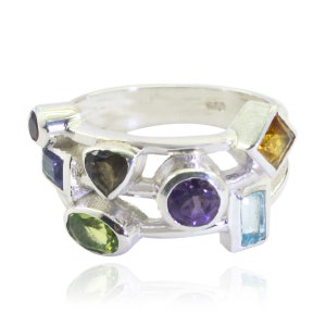Natural Gemstone  Multi Gemstone ring - Sterling Silver Multi Colour Multi Gemstone Natural Gemstone Ring - wholesale jewellery gift for
