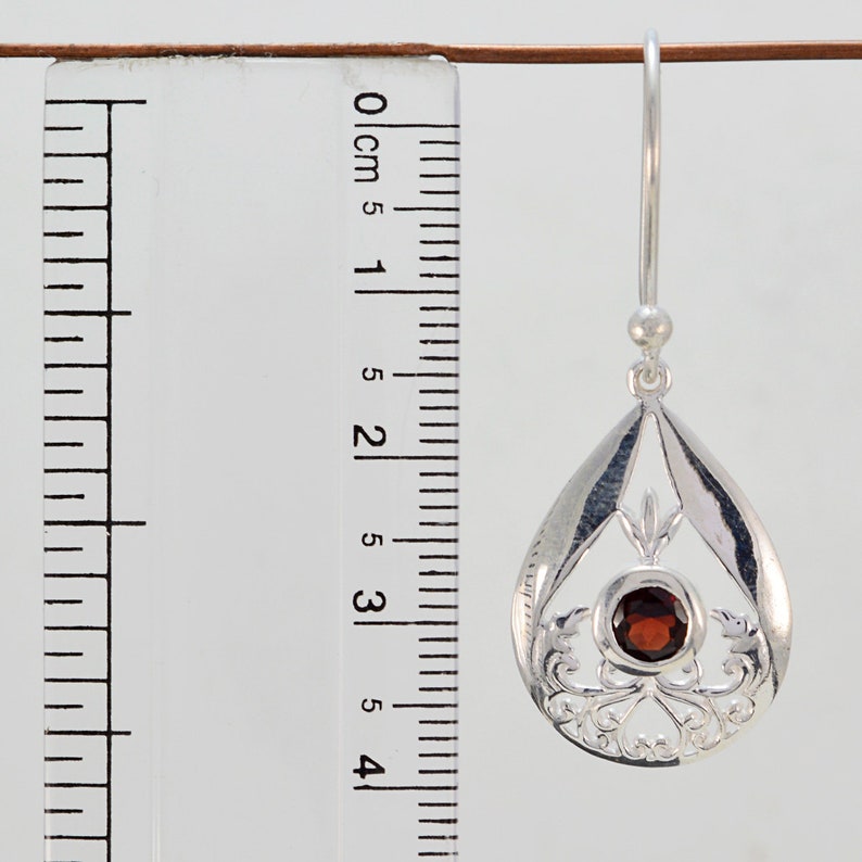 Solid Silver Red Garnet Real Gemstones Earring wedding jewelry highest item gift for sister knot Real Gemstones Faceted Garnet Earring