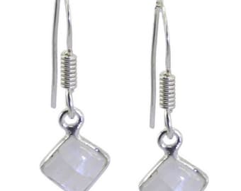 Rainbow Moonstone Earrings - Sterling Silver Earrings -White Earring - Jewellery Gems Earrings - B' Day Gift- Sz Inc 1-2