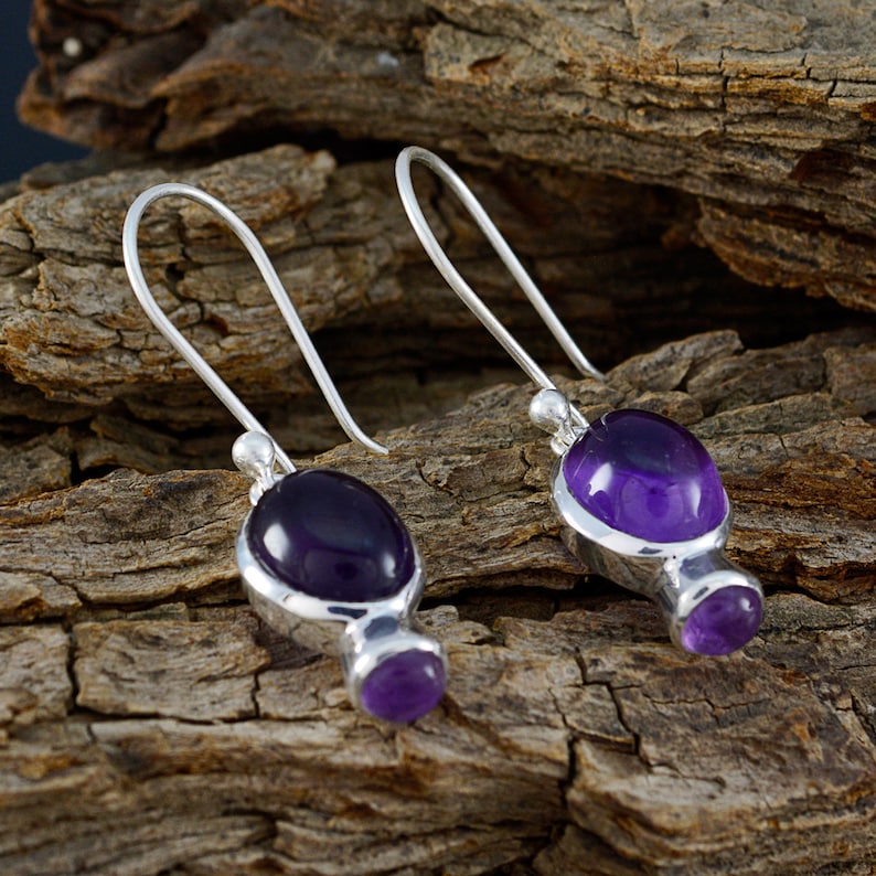 very nice jewelry greatest 925 Silver Purple Amethyst Natural Gemstone Earring Natural Gemstone Cabochon Amethyst Earring