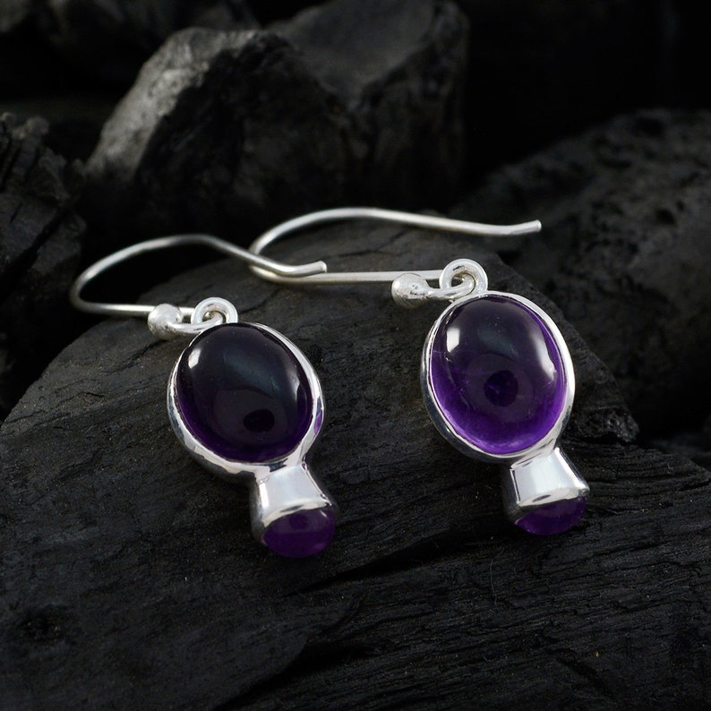 very nice jewelry greatest 925 Silver Purple Amethyst Natural Gemstone Earring Natural Gemstone Cabochon Amethyst Earring