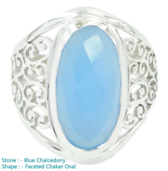 Lovely Gemstones Round Faceted Chalcedony Ring Sterling Silver Blue Chalcedony Lovely Gemstones Ring Home /& Living Great Selling Items Gift for Easter Sunday Name Ring