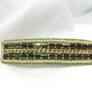 Green and gold beaded hair barrette, embroidered barrette, gift for my sister, fashion hair clips, large french barrette hair clip