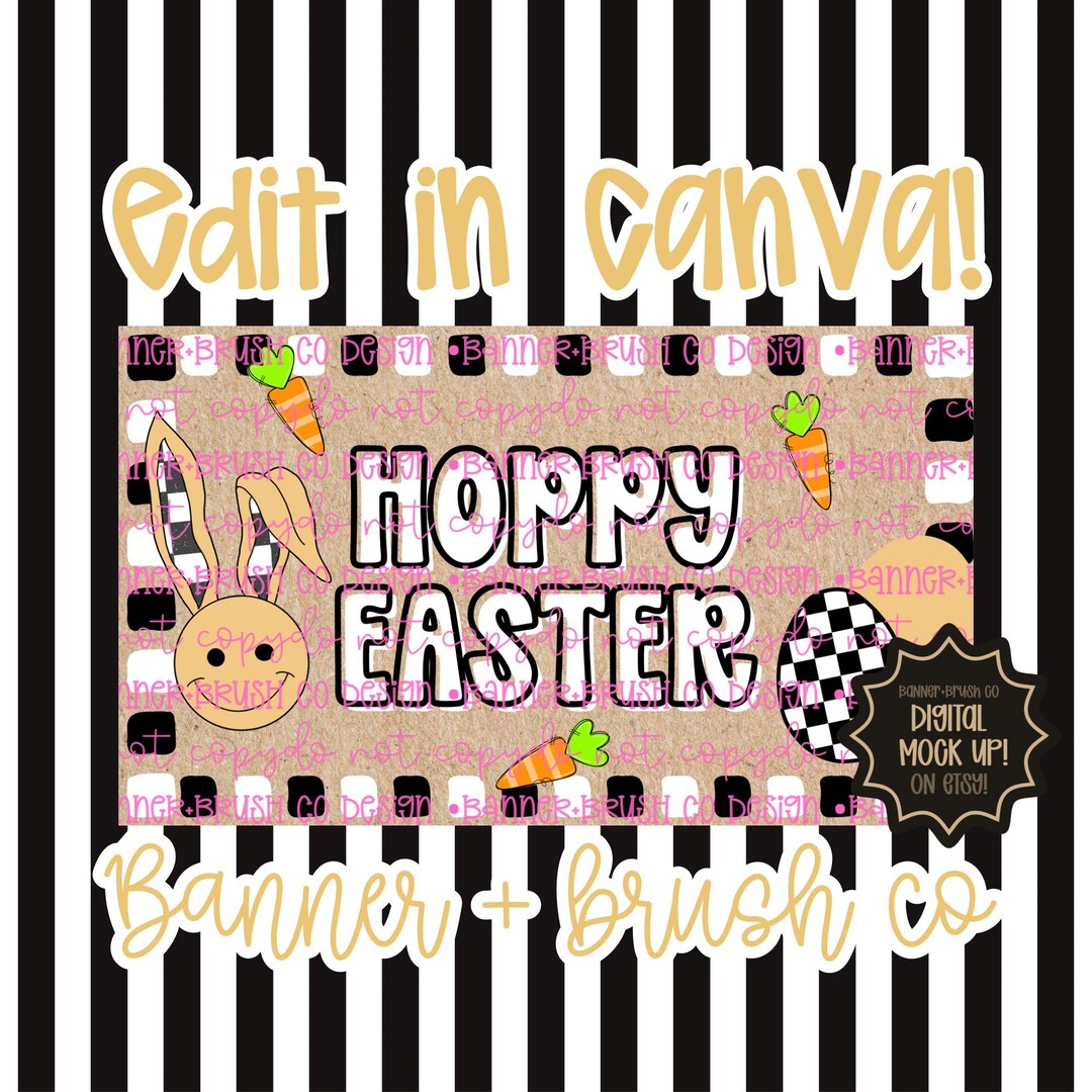 Hoppy Easter Retro Edgy Checkered Print Banner Template | Editable ...